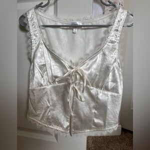 One Clothing White Satin corset top with tie front
